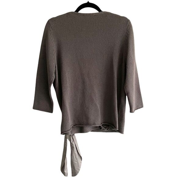 LUISA CERANO Wrap Sweater Tie Waist Cotton Grey 12 - Picture 3 of 5